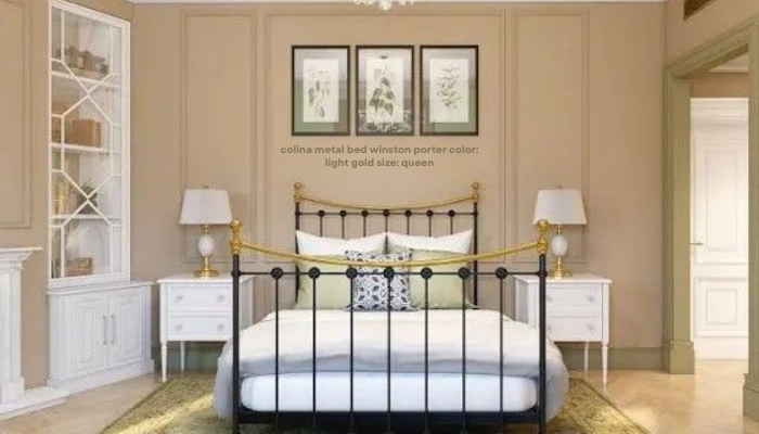 colina metal bed winston porter color: light gold size: queen